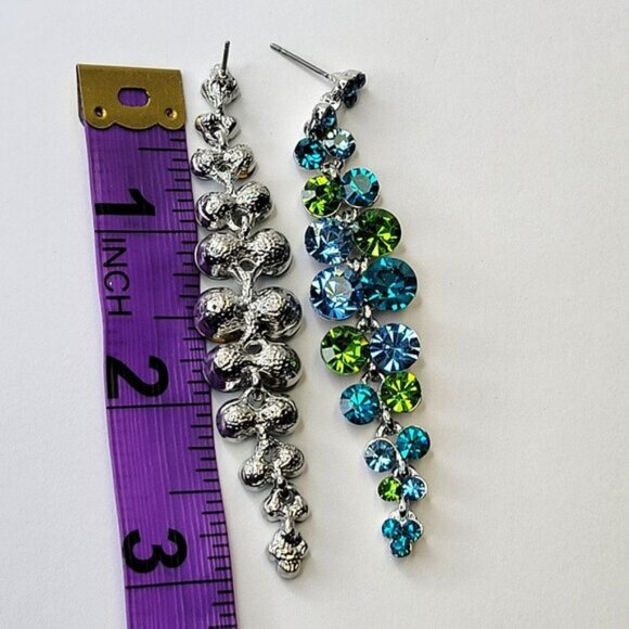 Aqua Green Blue Crystal Drop Earrings Long Dangling Crystal Earrings - Picture 4 of 6